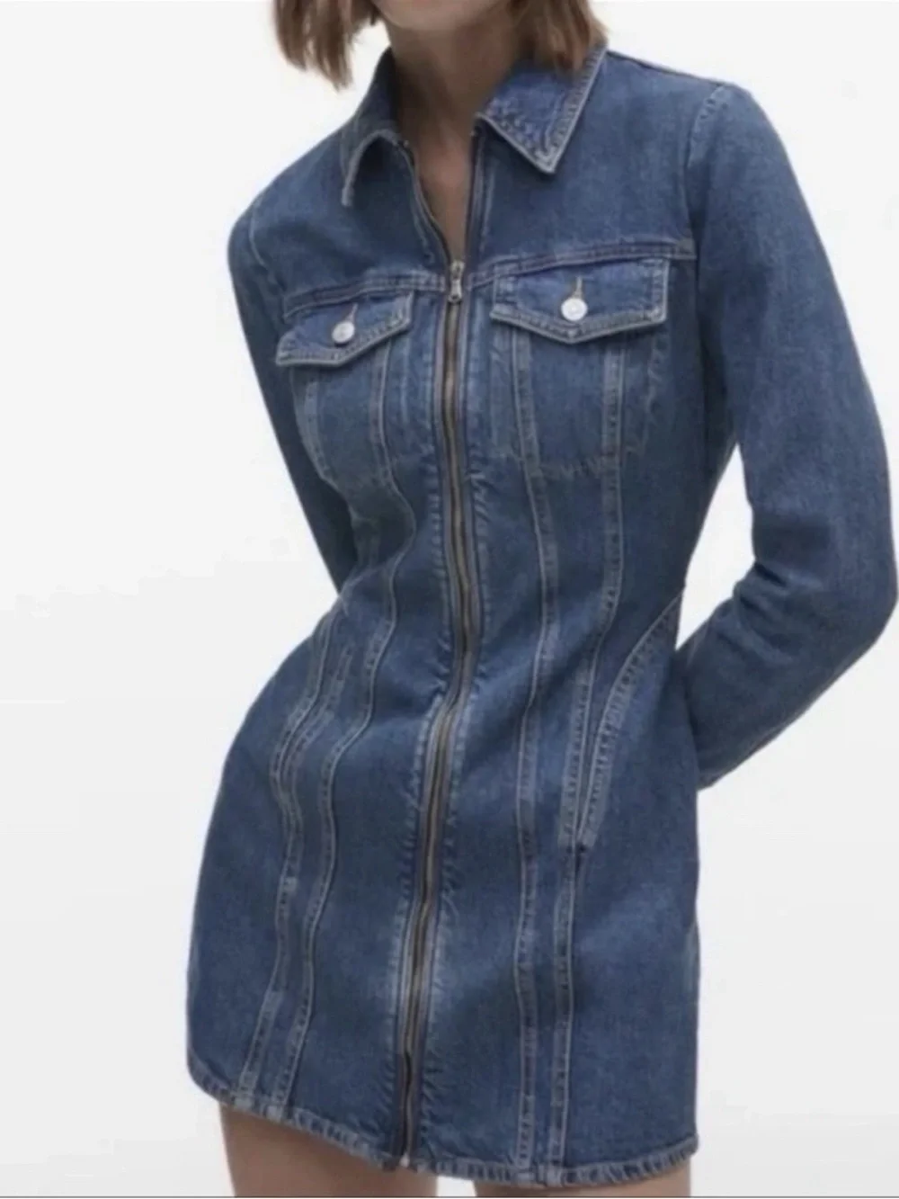 Zara Light Blue Denim Mini Dress Jacket - Picture 2 of 2